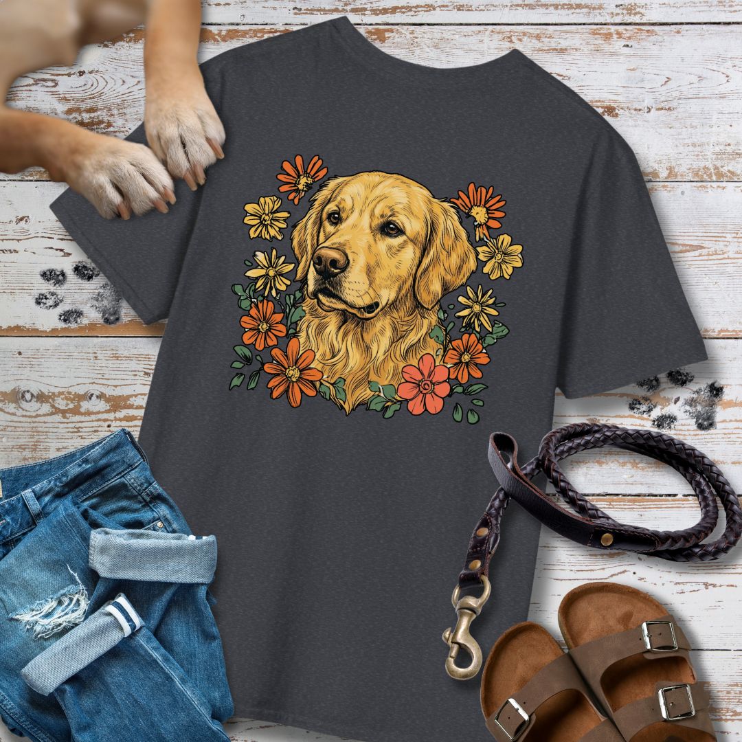 Golden Retriever in Blumen - Nur Hinten - T-Shirt Unisex Classic Fit - Bequemer Klassiker