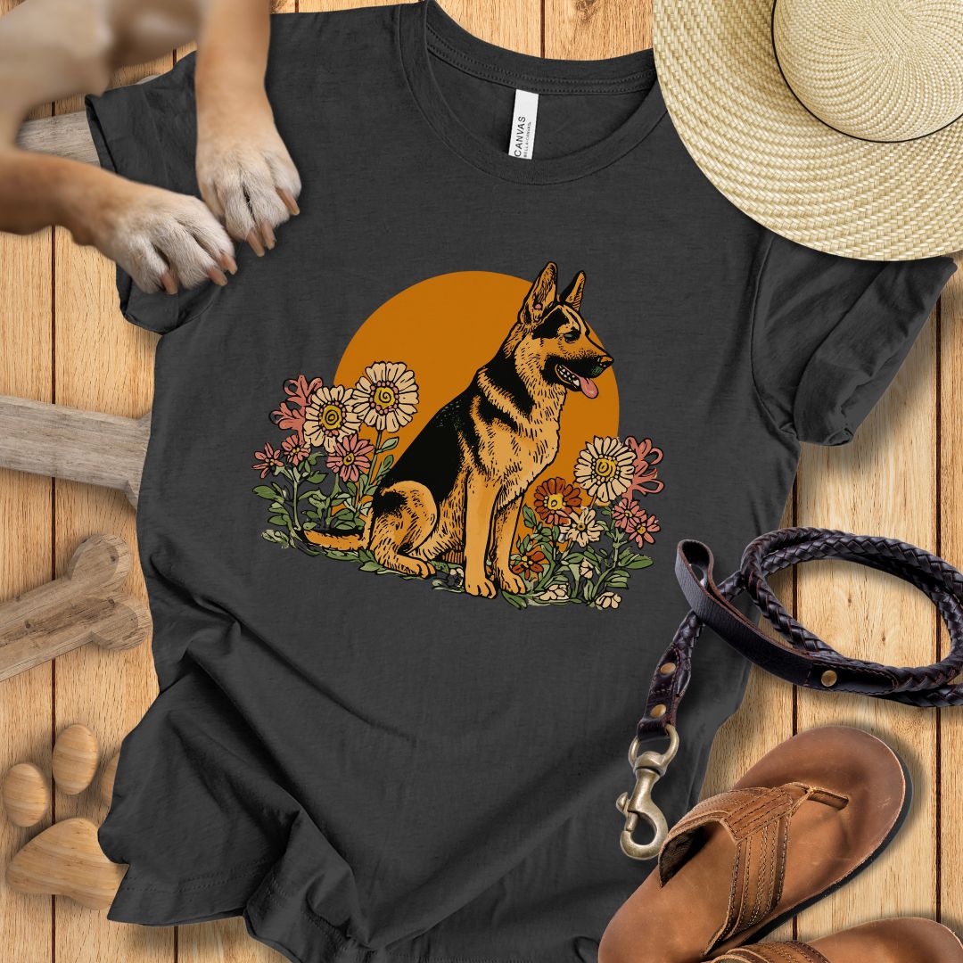 Floral Deutscher Schäferhund - T-Shirt Unisex Modern Fit - Weich & Leicht