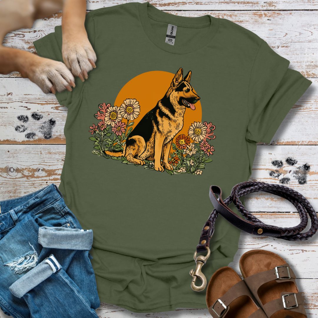 Floral Deutscher Schäferhund - T-Shirt Unisex Relaxed Fit