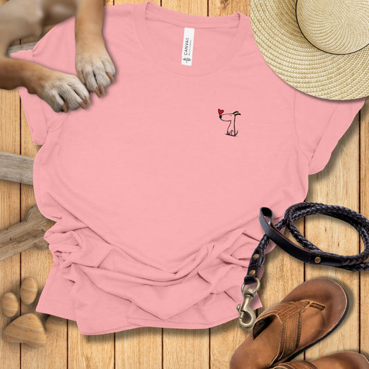 Kleiner Hund mit Herz - Beidseitig bedrucktes T-Shirt Damen Slim Fit