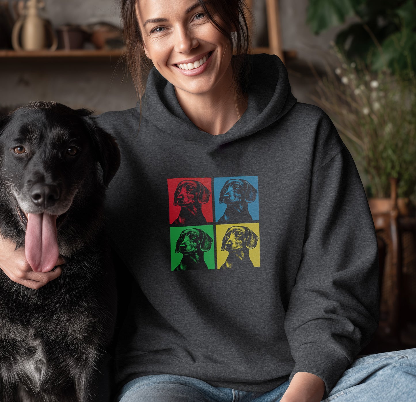 Pop Art Dackel - Unisex Modern Fit Hoodie für Dackelliebhaber