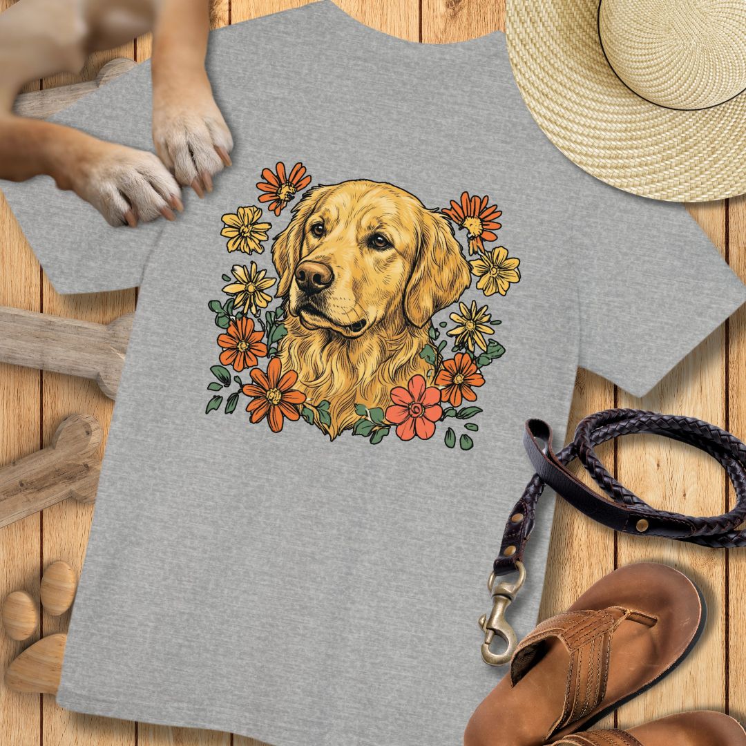 Golden Retriever in Blumen - Nur Hinten - T-Shirt Unisex Modern Fit - Weich & Leicht