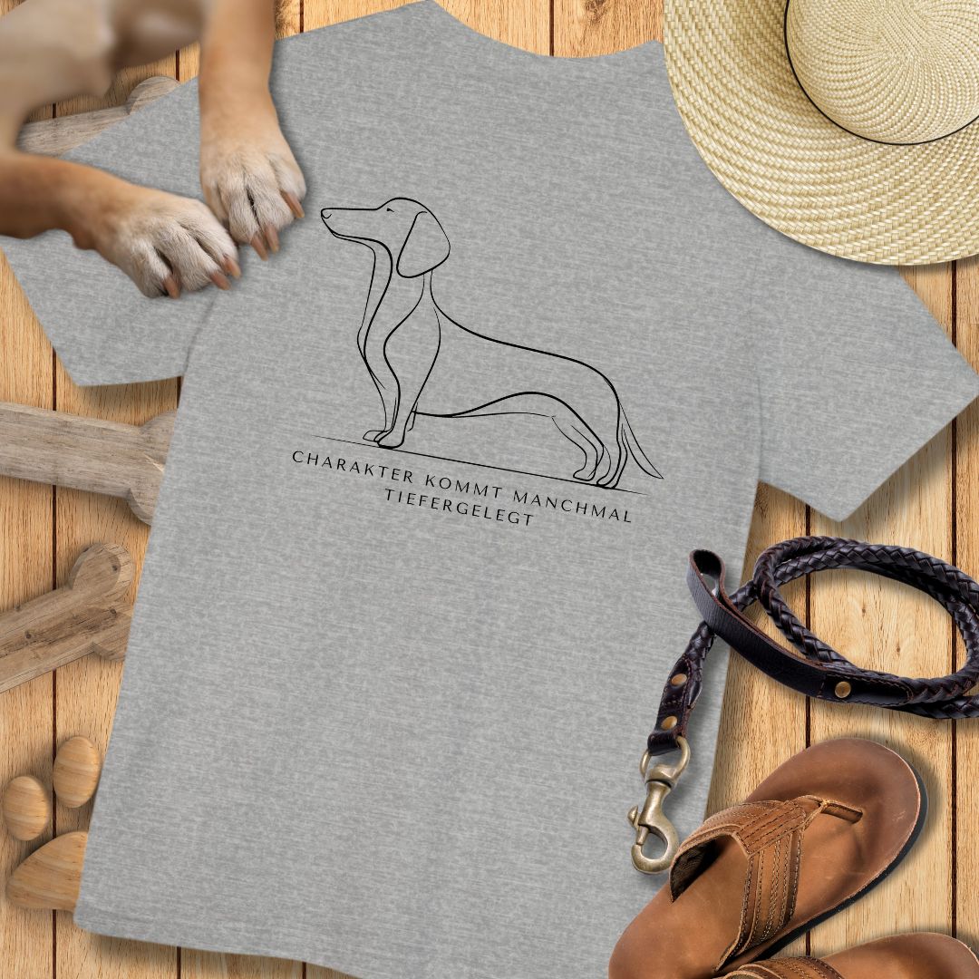 Charakter Tiefergelegt - Dackel - Vorne & Hinten - T-Shirt Unisex Modern Fit - Weich & Leicht