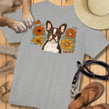 Französische Bulldogge in Blumen - Nur Hinten - T-Shirt Unisex Modern Fit - Weich & Leicht