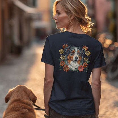 Australian Shepherd in Blumen - Nur Hinten - T-Shirt Unisex Classic Fit - Bequemer Klassiker
