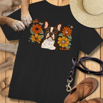 Französische Bulldogge in Blumen - Nur Hinten - T-Shirt Unisex Modern Fit - Weich & Leicht