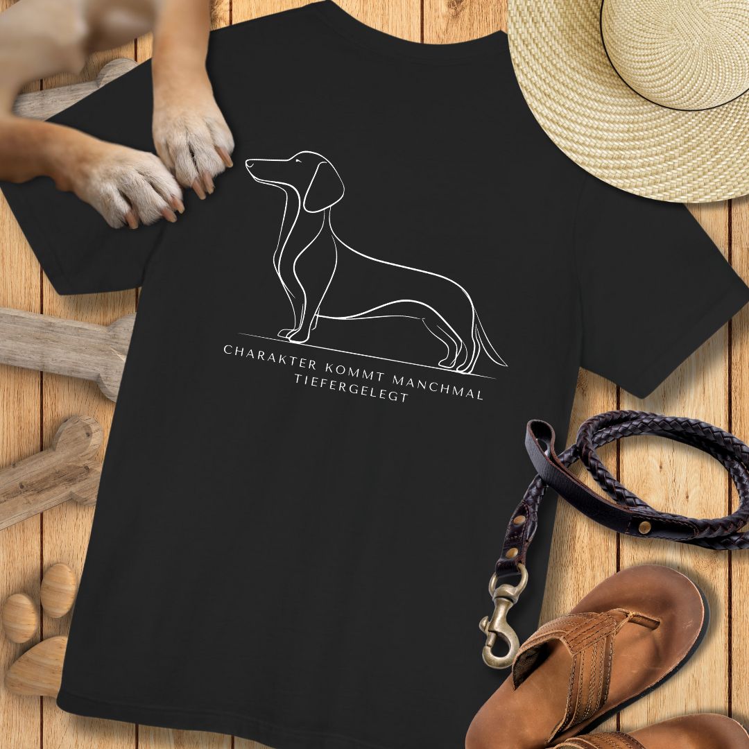 Charakter Tiefergelegt - Dackel - Vorne & Hinten - T-Shirt Unisex Modern Fit - Weich & Leicht