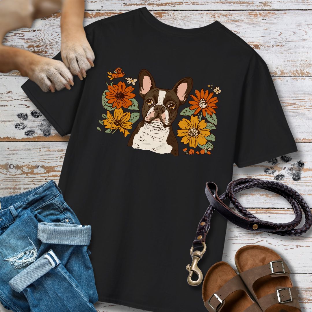 Französische Bulldogge in Blumen - Nur Hinten - T-Shirt Unisex Classic Fit - Bequemer Klassiker