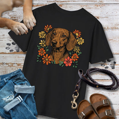 Dackel in Blumen - Nur Hinten - T-Shirt Unisex Classic Fit - Bequemer Klassiker