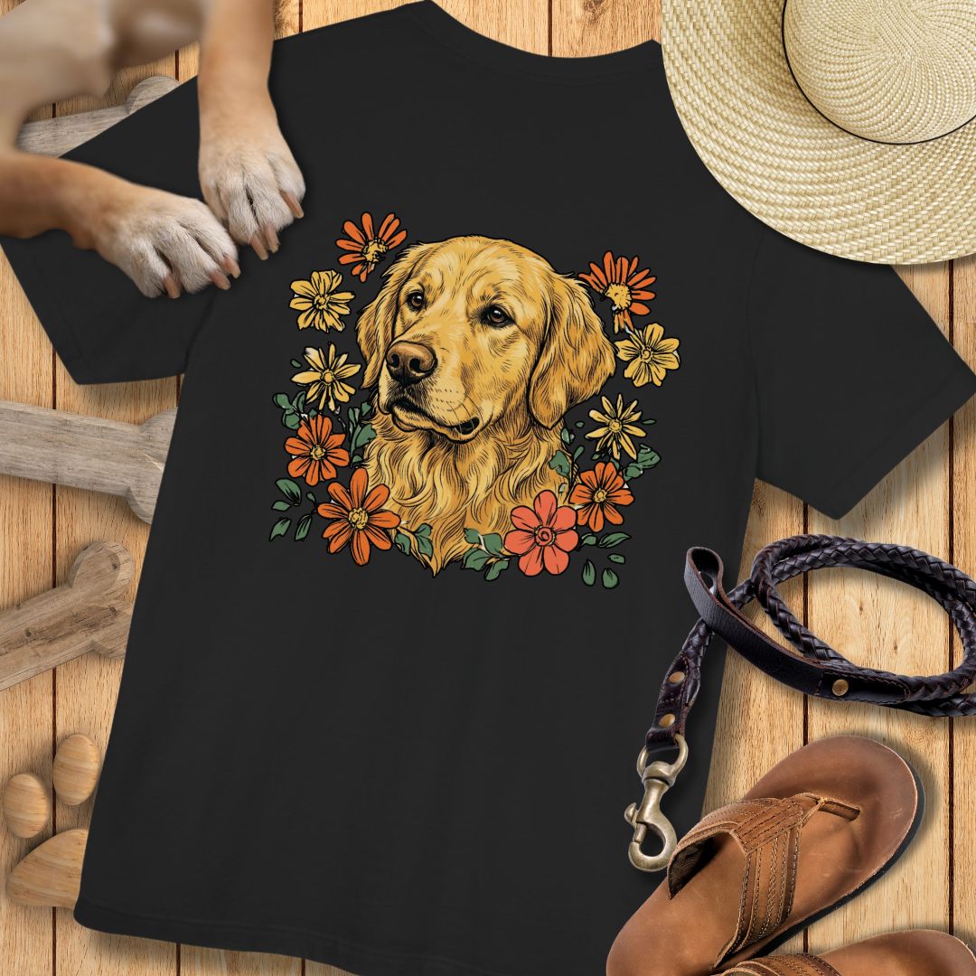 Golden Retriever in Blumen - Nur Hinten - T-Shirt Unisex Modern Fit - Weich & Leicht