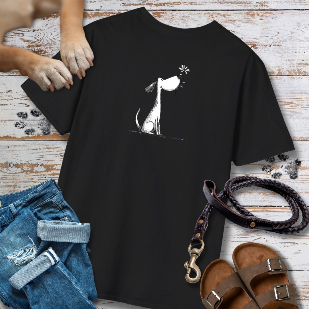 Kleiner Hund mit Blume - Vorne & Hinten - T-Shirt Unisex Classic Fit - Bequemer Klassiker