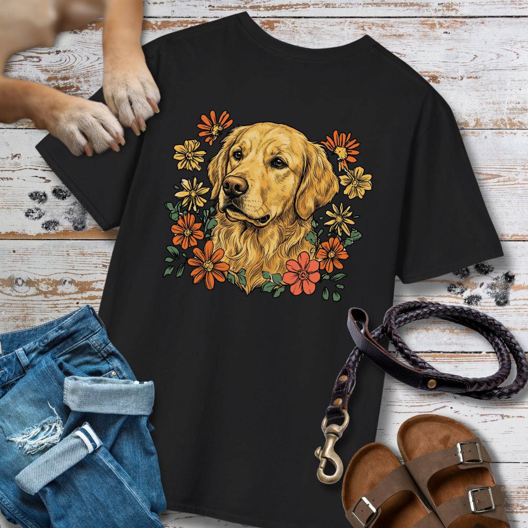 Golden Retriever in Blumen - Nur Hinten - T-Shirt Unisex Classic Fit - Bequemer Klassiker