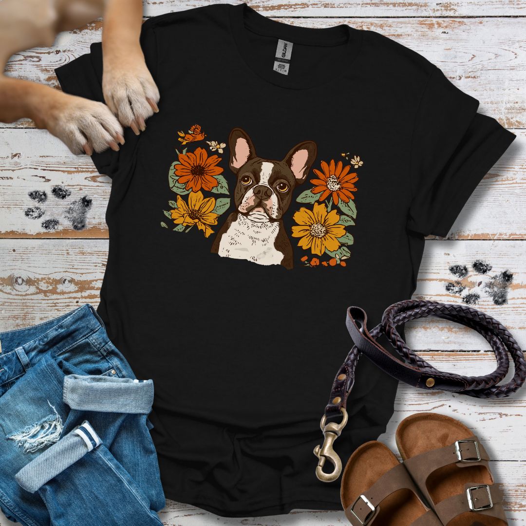 Floral Französische Bulldogge - T-Shirt Unisex Relaxed Fit