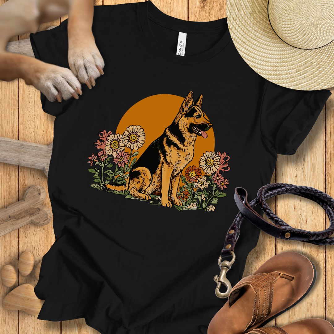 Floral Deutscher Schäferhund - T-Shirt Unisex Slim Fit