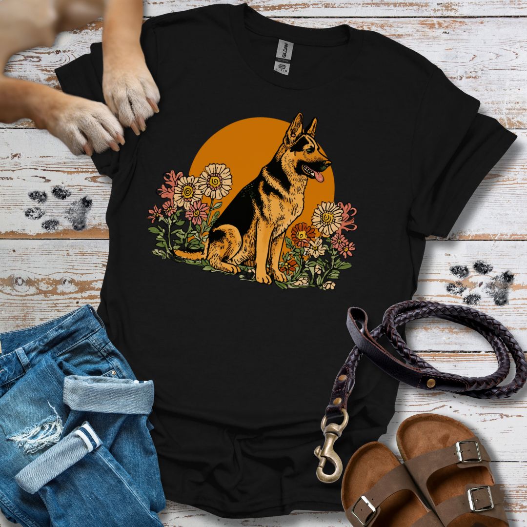 Floral Deutscher Schäferhund - T-Shirt Unisex Relaxed Fit
