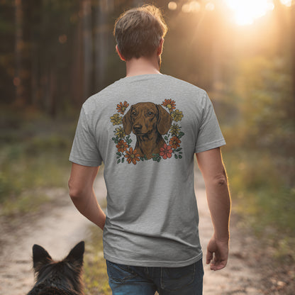 Dackel in Blumen - Nur Hinten - T-Shirt Unisex Modern Fit - Weich & Leicht