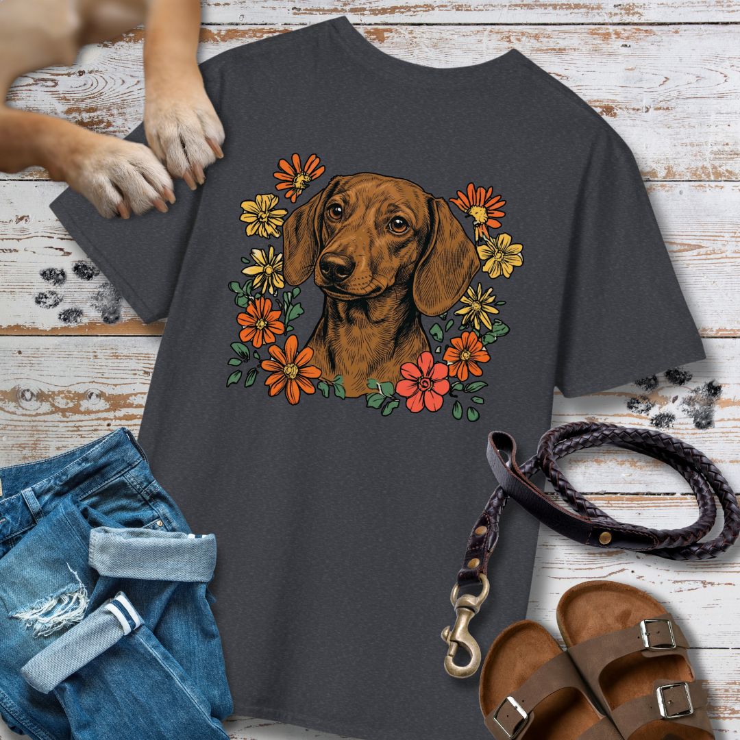 Dackel in Blumen - Nur Hinten - T-Shirt Unisex Classic Fit - Bequemer Klassiker