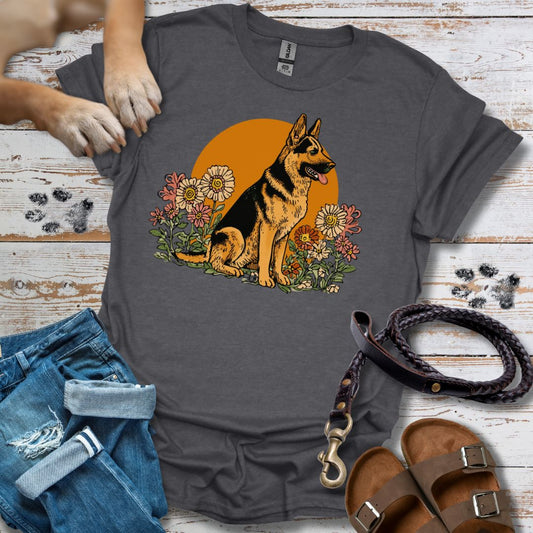 Floral Deutscher Schäferhund - T-Shirt Unisex Relaxed Fit