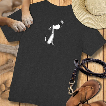 Kleiner Hund mit Blume - Vorne & Hinten - T-Shirt Unisex Modern Fit - Weich & Leicht