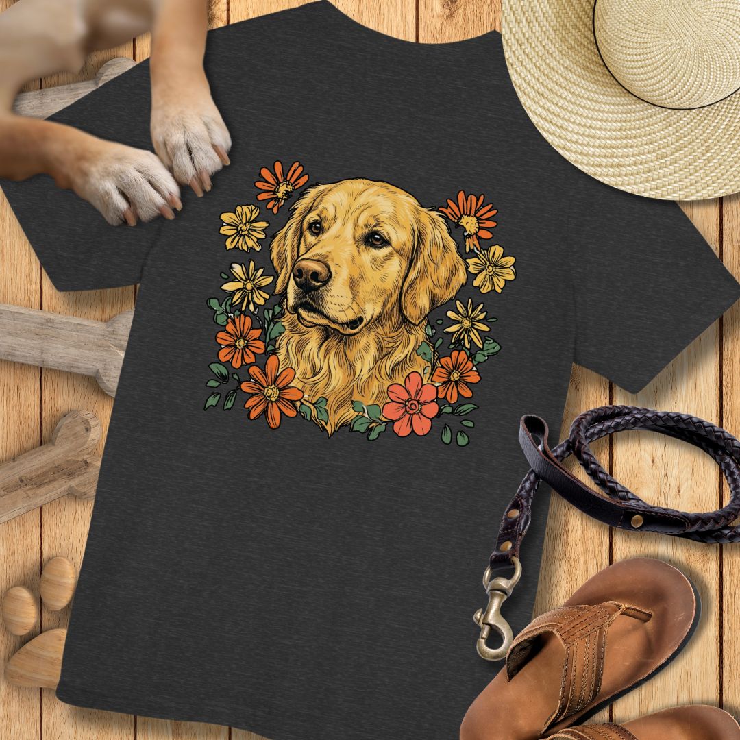 Golden Retriever in Blumen - Nur Hinten - T-Shirt Unisex Modern Fit - Weich & Leicht