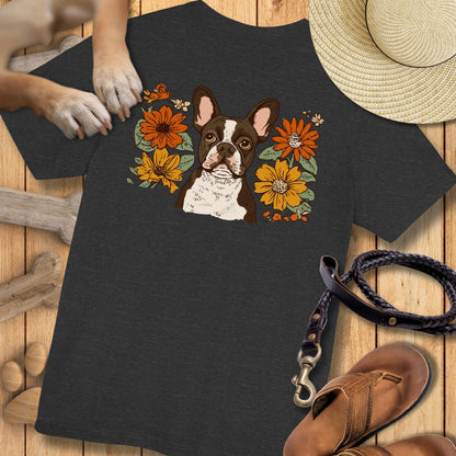 Französische Bulldogge in Blumen - Nur Hinten - T-Shirt Unisex Modern Fit - Weich & Leicht