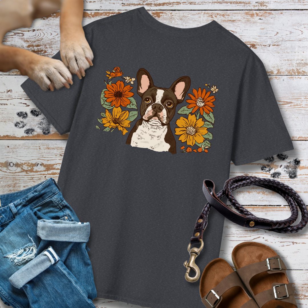 Französische Bulldogge in Blumen - Nur Hinten - T-Shirt Unisex Classic Fit - Bequemer Klassiker