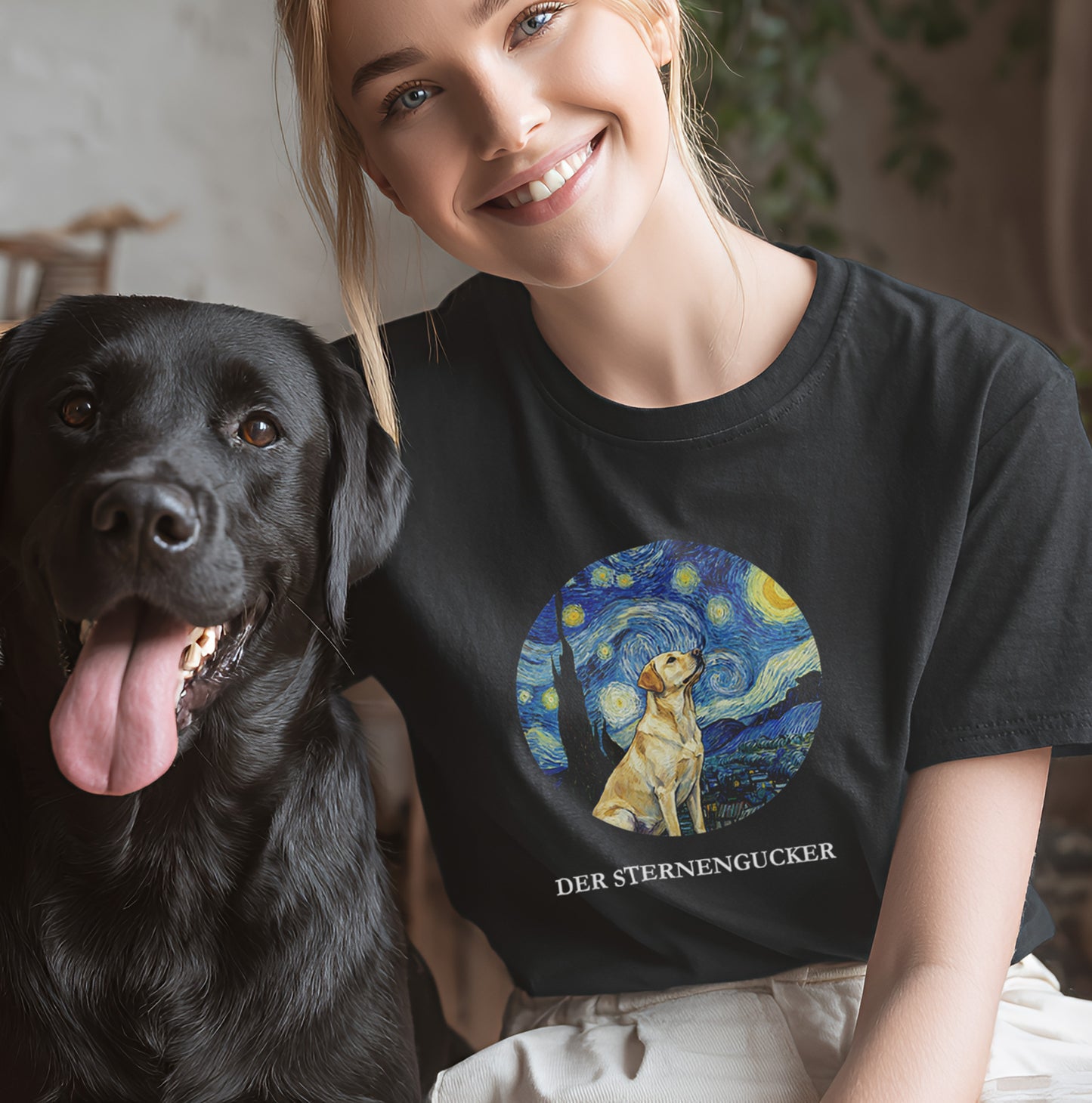 Der Sternengucker - Kunst & Hund - T-Shirt Unisex Modern Fit - Weich & Leicht