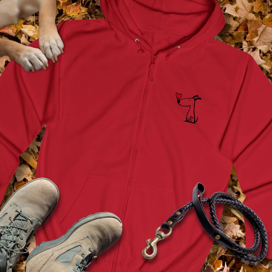 Kleiner Hund mit Herz - Vorne & Hinten - Unisex Zip Hoodie Classic Fit