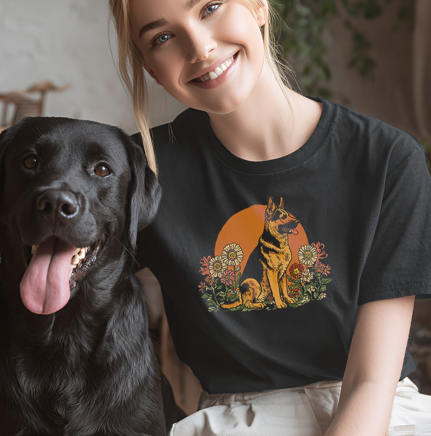 Floral Deutscher Schäferhund - T-Shirt Unisex Modern Fit - Weich & Leicht