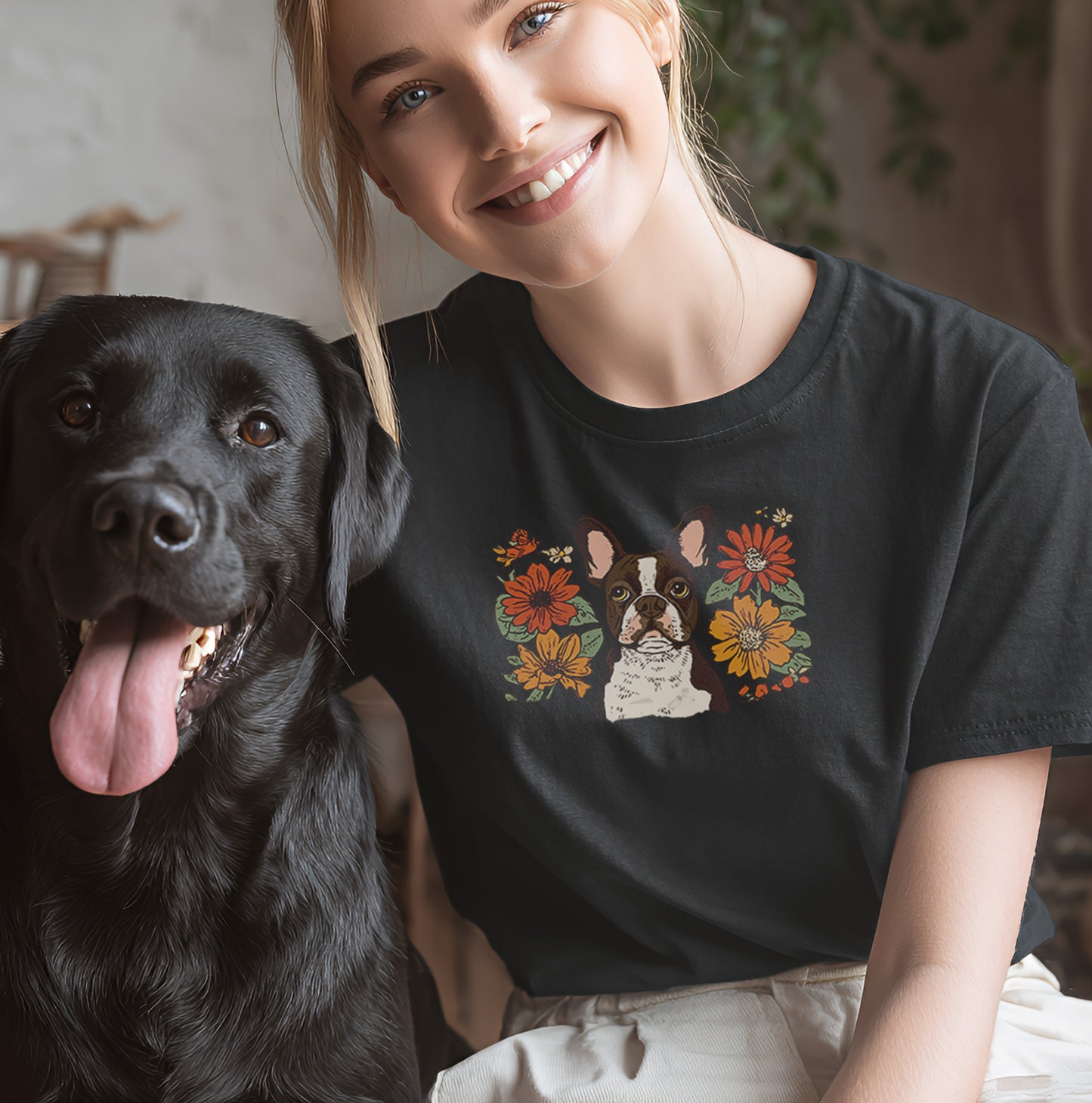 Floral Französische Bulldogge - T-Shirt Unisex Modern Fit - Weich & Leicht