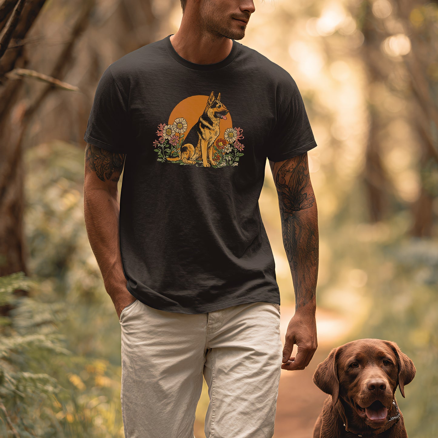 Floral Deutscher Schäferhund - T-Shirt Unisex Modern Fit - Weich & Leicht