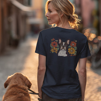 Französische Bulldogge in Blumen - Nur Hinten - T-Shirt Unisex Classic Fit - Bequemer Klassiker
