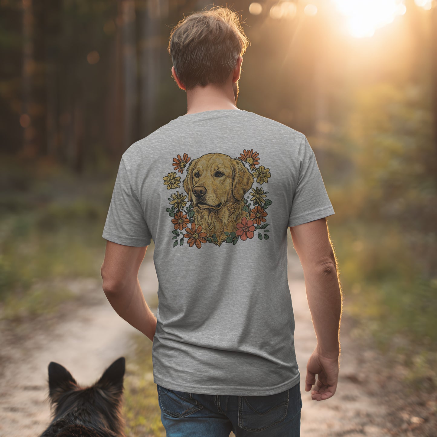Golden Retriever in Blumen - Nur Hinten - T-Shirt Unisex Classic Fit - Bequemer Klassiker