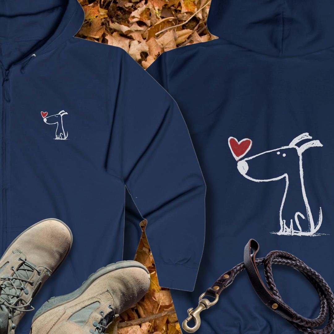Kleiner Hund mit Herz - Vorne & Hinten - Unisex Zip Hoodie Classic Fit