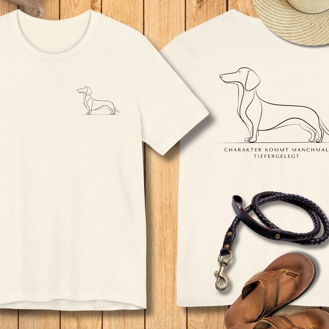 Charakter Tiefergelegt - Dackel - Vorne & Hinten - T-Shirt Unisex Modern Fit - Weich & Leicht