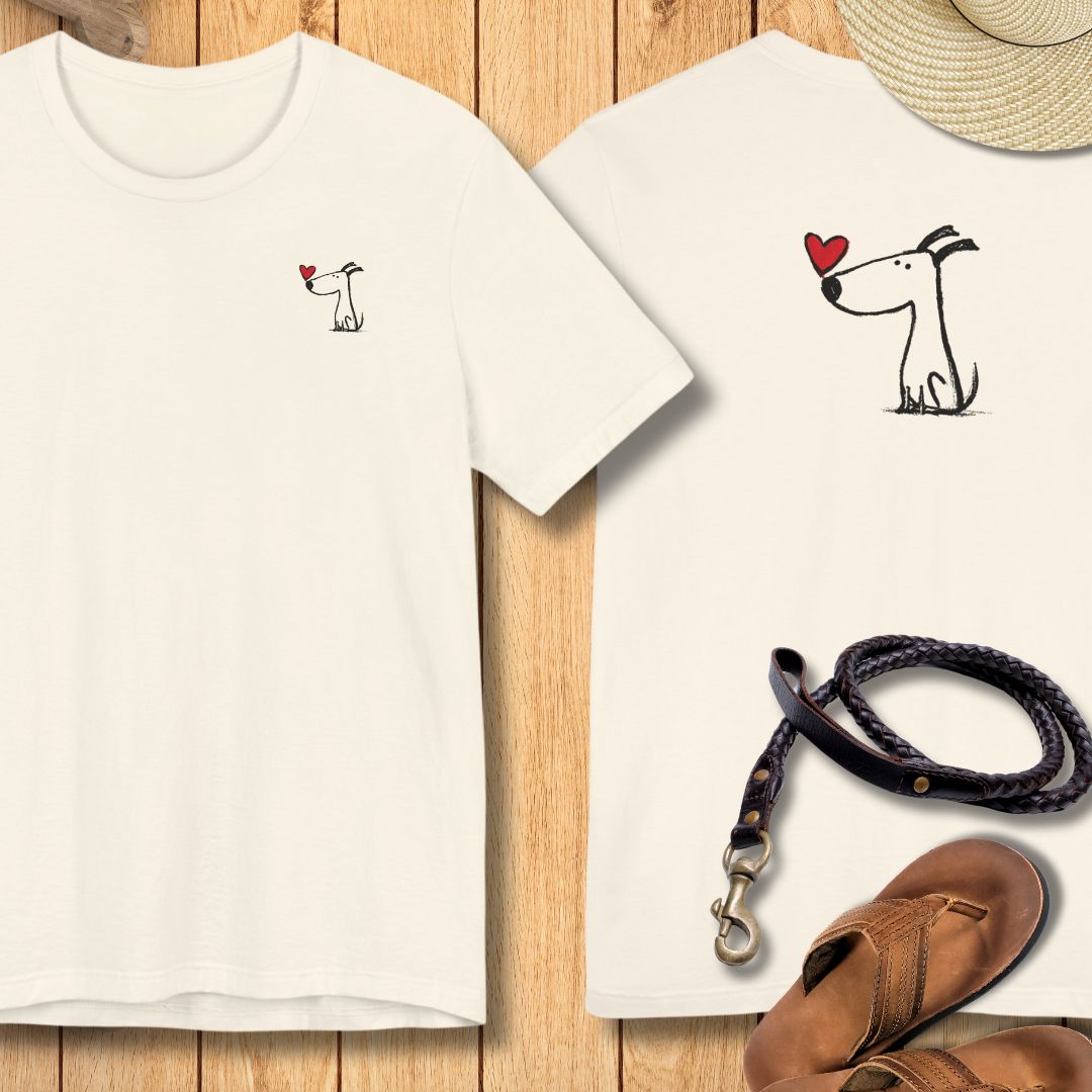 T Shirt mit Hundemotiv kleiner Hund mit Herz vorne und hinten