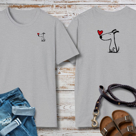 T Shirt mit Hundemotiv kleiner Hund mit Herz vorne und hinten