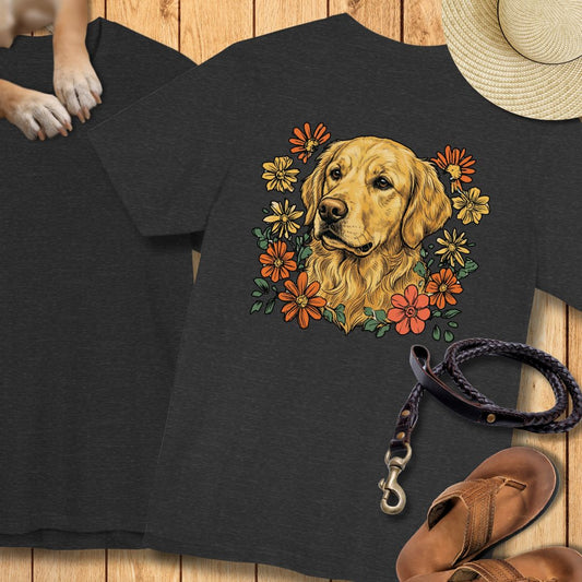 Golden Retriever in Blumen - Nur Hinten - T-Shirt Unisex Modern Fit - Weich & Leicht