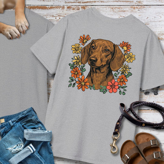 Dackel in Blumen - Nur Hinten - T-Shirt Unisex Classic Fit - Bequemer Klassiker