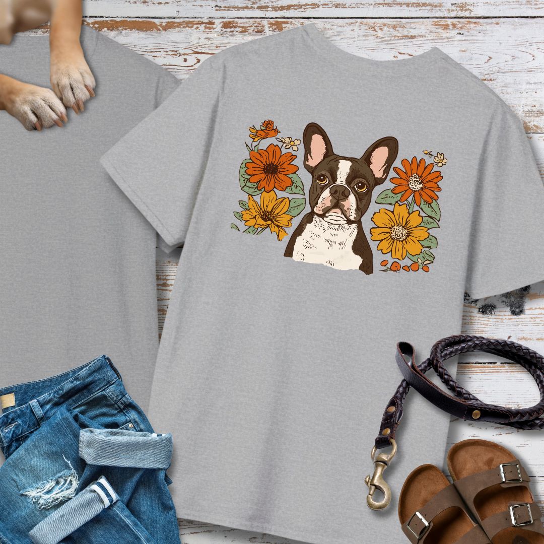 Französische Bulldogge in Blumen - Nur Hinten - T-Shirt Unisex Classic Fit - Bequemer Klassiker