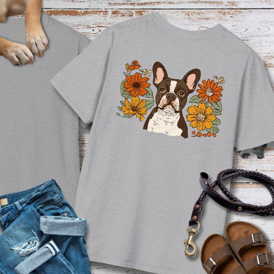 Französische Bulldogge in Blumen - Nur Hinten - T-Shirt Unisex Classic Fit - Bequemer Klassiker