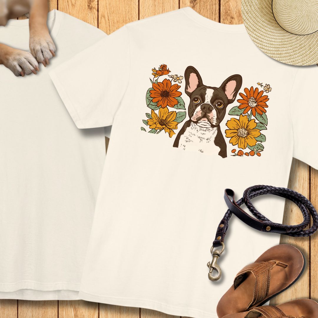 Französische Bulldogge in Blumen - Nur Hinten - T-Shirt Unisex Modern Fit - Weich & Leicht
