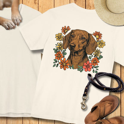 Dackel in Blumen - Nur Hinten - T-Shirt Unisex Modern Fit - Weich & Leicht