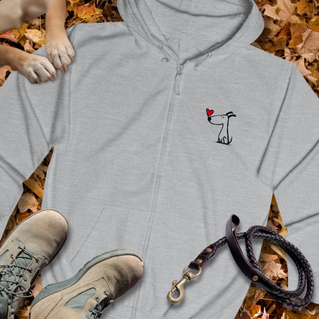 Kleiner Hund mit Herz - Vorne & Hinten - Unisex Zip Hoodie Classic Fit