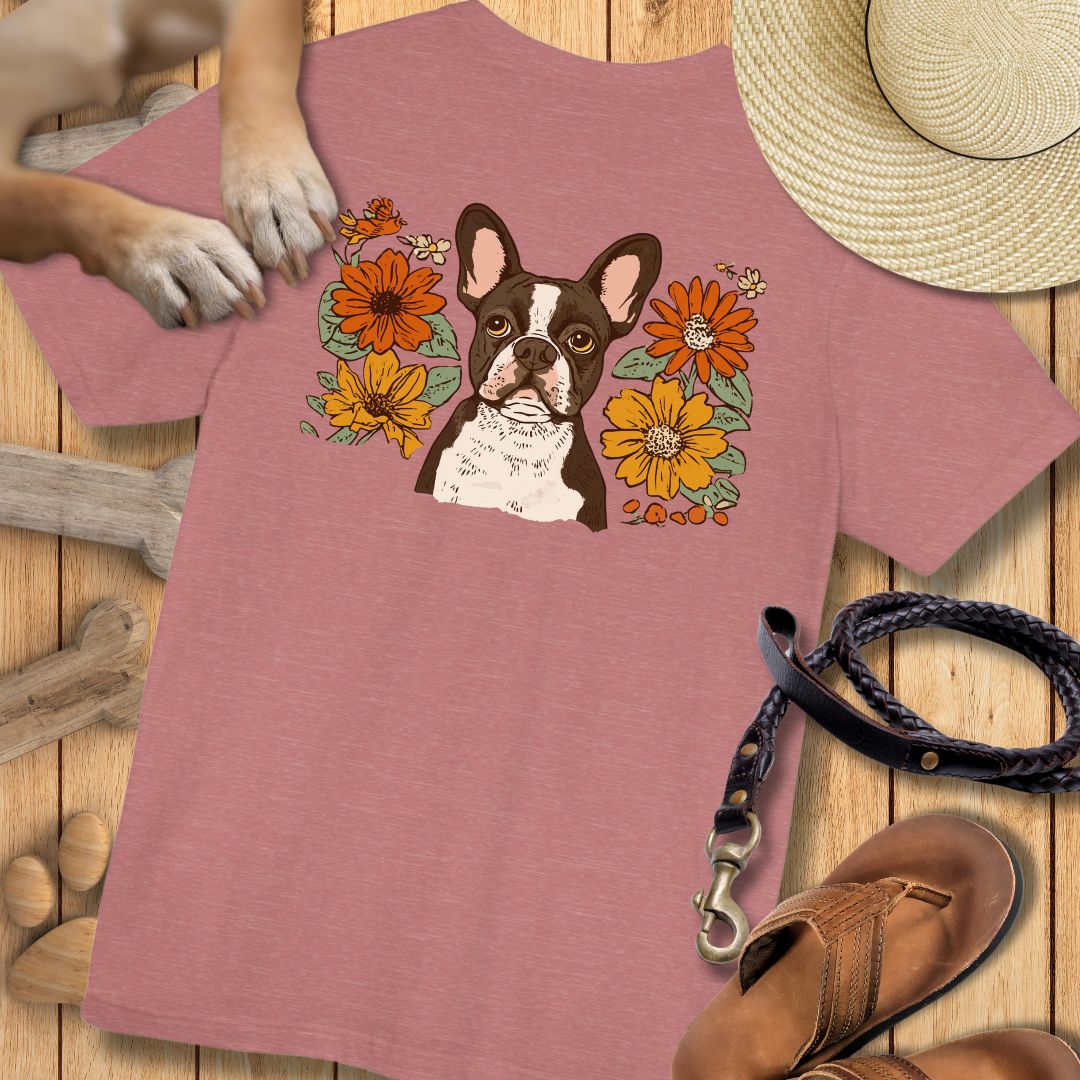 Französische Bulldogge in Blumen - Nur Hinten - T-Shirt Unisex Modern Fit - Weich & Leicht
