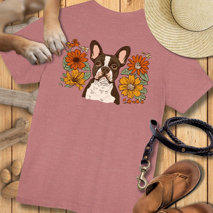 Französische Bulldogge in Blumen - Nur Hinten - T-Shirt Unisex Modern Fit - Weich & Leicht