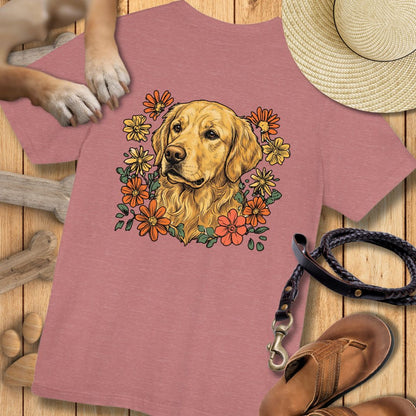 Golden Retriever in Blumen - Nur Hinten - T-Shirt Unisex Modern Fit - Weich & Leicht