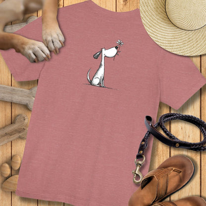 Kleiner Hund mit Blume - Vorne & Hinten - T-Shirt Unisex Modern Fit - Weich & Leicht