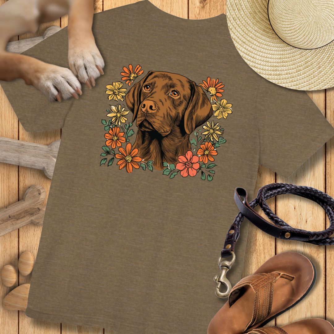 Labrador in Blumen - Nur Hinten - T-Shirt Unisex Modern Fit - Weich & Leicht