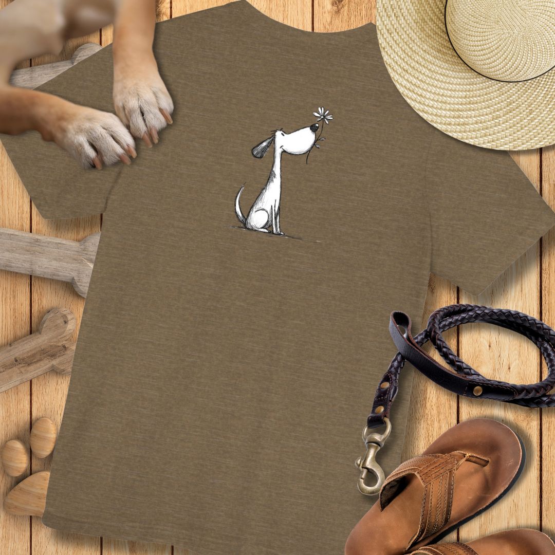 Kleiner Hund mit Blume - Vorne & Hinten - T-Shirt Unisex Modern Fit - Weich & Leicht